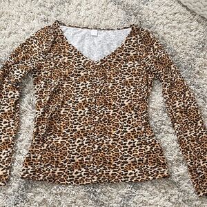 Stylish‎ Leopard Print V-Neck Long Sleeve Top